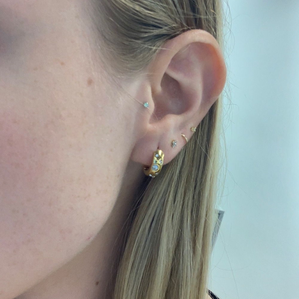 gold plated stainless steel and cz stone hoops huggie hoop earrings